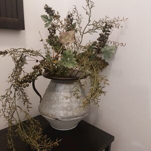 Rustic Metal Vase with Greenery